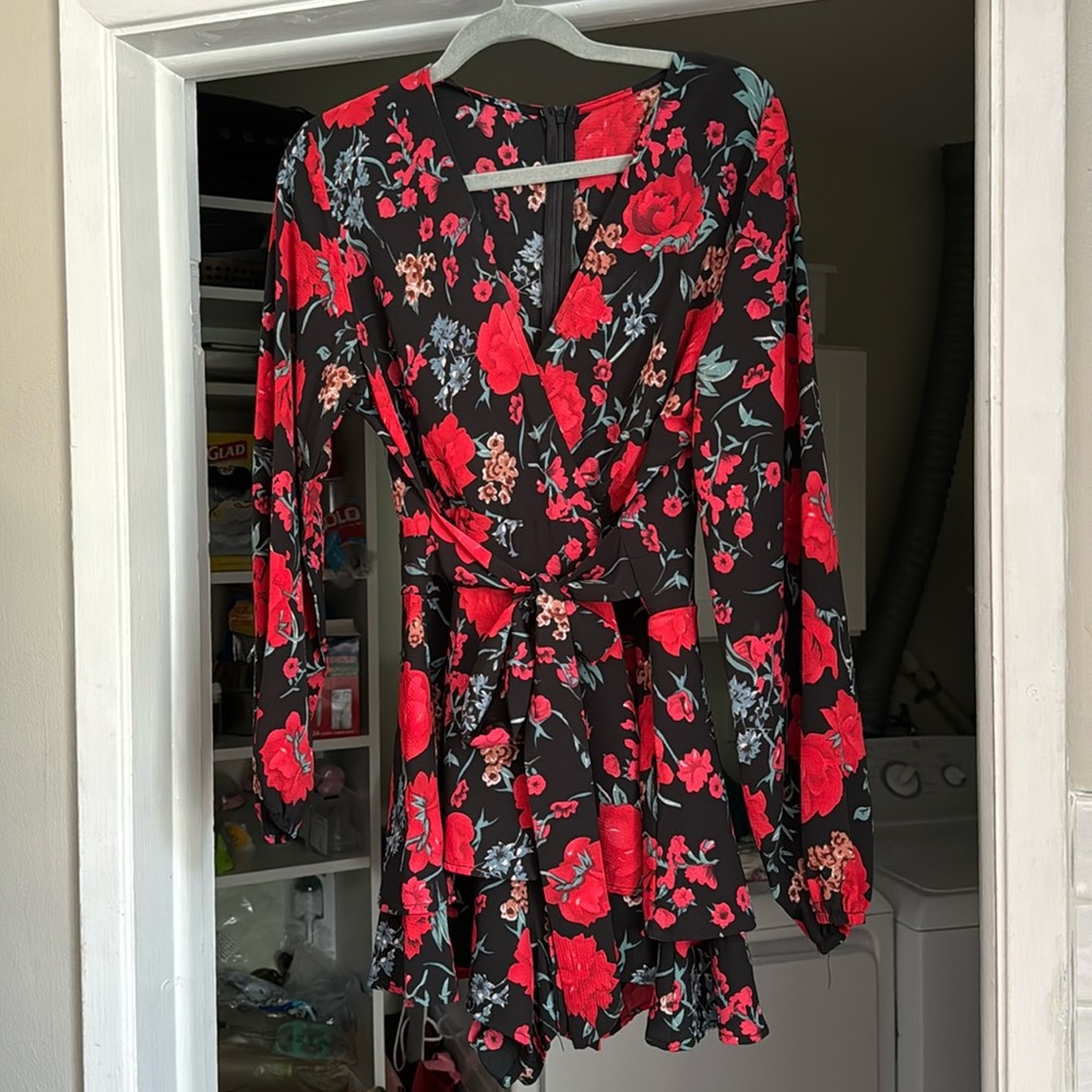 Flowy Romper - zip up back, Tie Waist